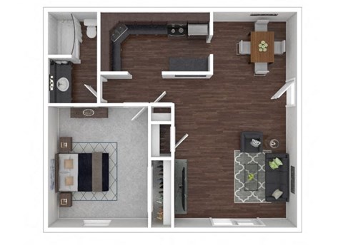 a floor plan of a 1 bedroom apartment 850 sq. ft. at Station JTown, Louisville